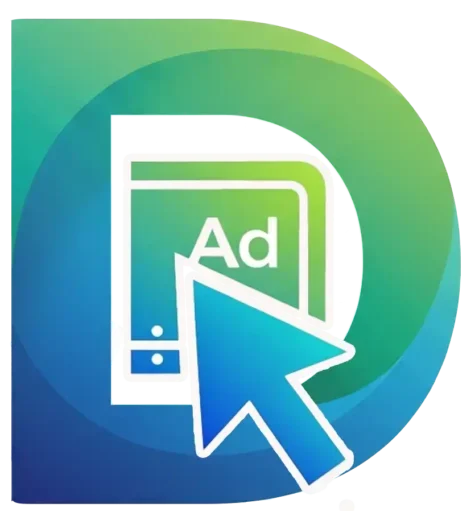 Digiteads metaverse logo with 3D holographic cursor and virtual reality ad interface